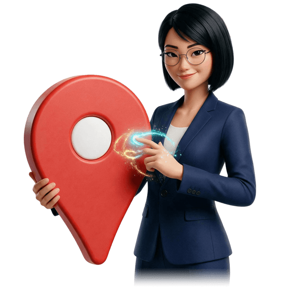 Consultante tenant un repère de carte, référencement local