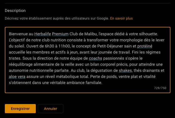 Rédiger la description du club de nutrition